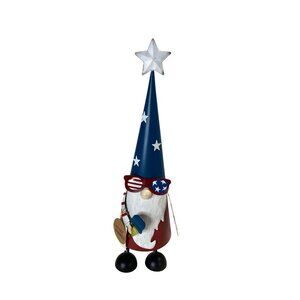 Bouncy Patriotic Metal Gnome Stars Hat & Flag Americana 4th of July Decor 22 in